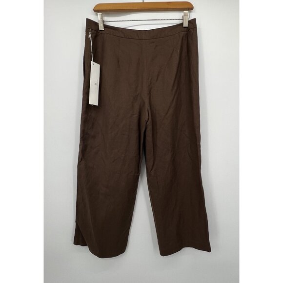 Annie Alexander Vintage Womens Linen Blend Wide Leg Crop Pants Sz 10 Brown Lined - Picture 2 of 15